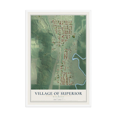 Map of the Village of Superior, Wisconsin, 12 x 18 inch print in a white wood frame
