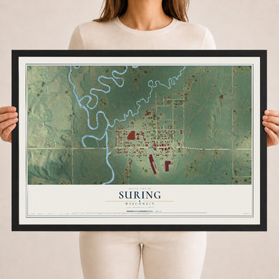 Map of Suring, Wisconsin, 18 x 24 inch print in a black wood frame