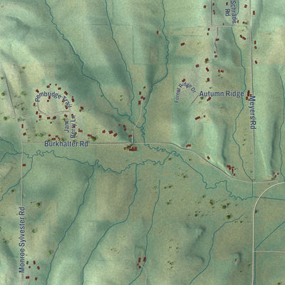 Second close-up of the map of Sylvester, Wisconsin print showing more streets and buildings