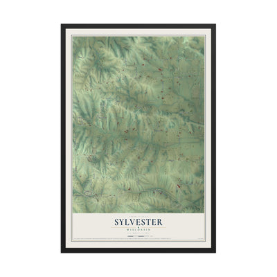 Map of Sylvester, Wisconsin, 12 x 18 inch print in a black wood frame