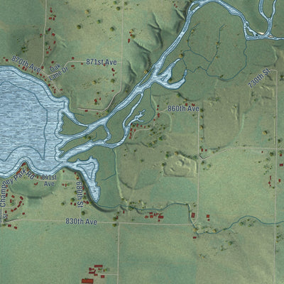 Second close-up of the map of Tainter, Wisconsin print showing more streets and buildings