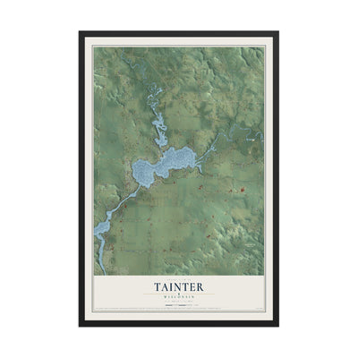 Map of Tainter, Wisconsin, 12 x 18 inch print in a black wood frame