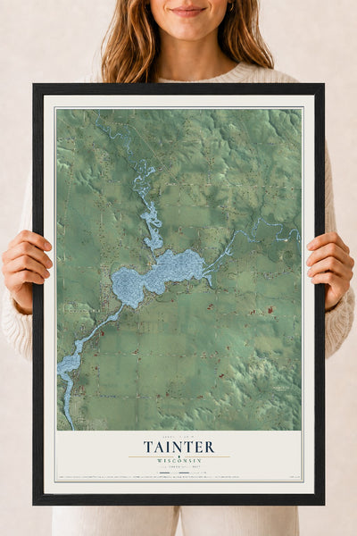 Map of Tainter, Wisconsin, 18 x 24 inch print in a black wood frame
