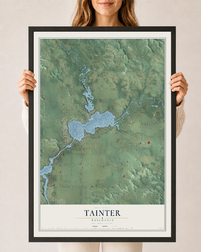 Map of Tainter, Wisconsin, 24 x 36 inch print in a black wood frame