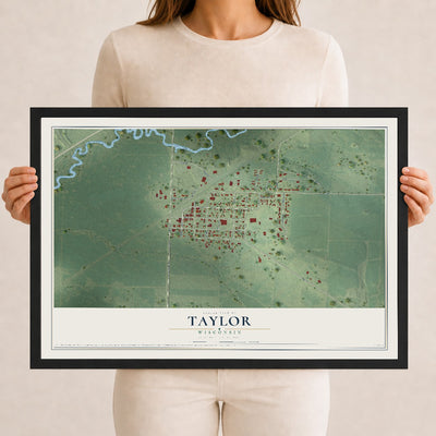 Map of Taylor, Wisconsin, 12 x 18 inch print in a black wood frame