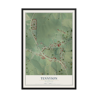 Map of Tennyson, Wisconsin, 12 x 18 inch print in a black wood frame