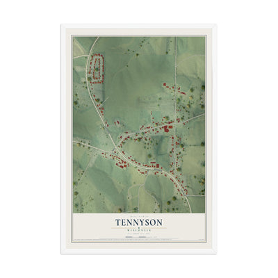 Map of Tennyson, Wisconsin, 12 x 18 inch print in a white wood frame