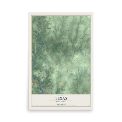 Map of Texas, Wisconsin, 12 x 18 inch unframed archival matte print