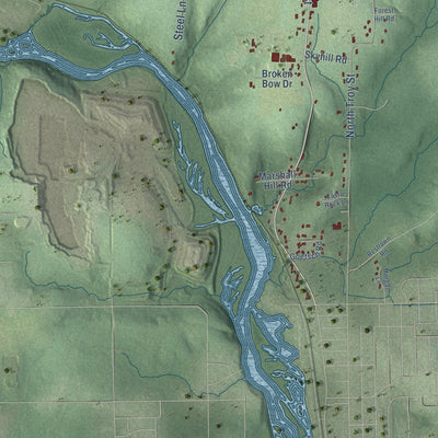 Close-up of the map of Texas, Wisconsin print showing street and building detail