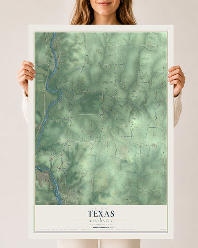 Map of Texas, Wisconsin, 24 x 36 inch unframed archival matte print