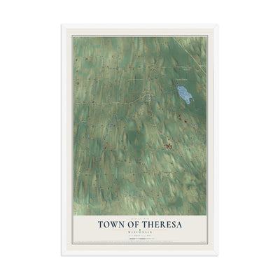 Map of the Town of Theresa, Wisconsin, 12 x 18 inch print in a white wood frame
