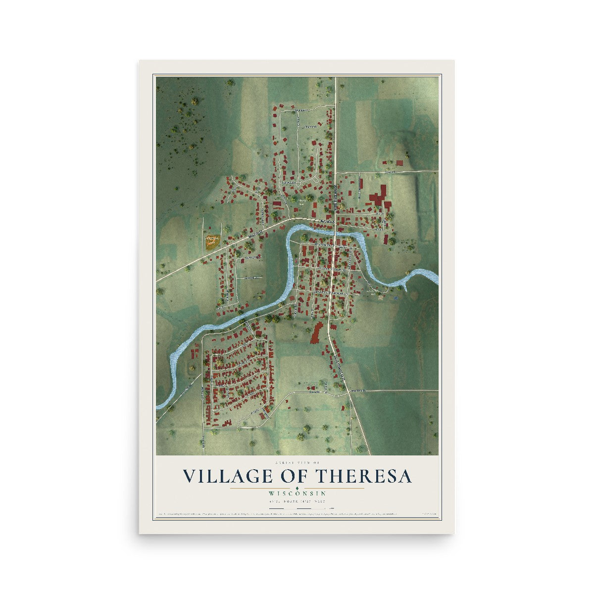 Map of Theresa, Wisconsin, 12 x 18 inch unframed archival matte print
