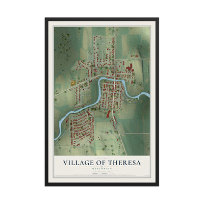 Map of Theresa, Wisconsin, 12 x 18 inch print in a black wood frame