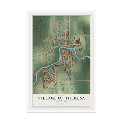 Map of Theresa, Wisconsin, 12 x 18 inch print in a white wood frame