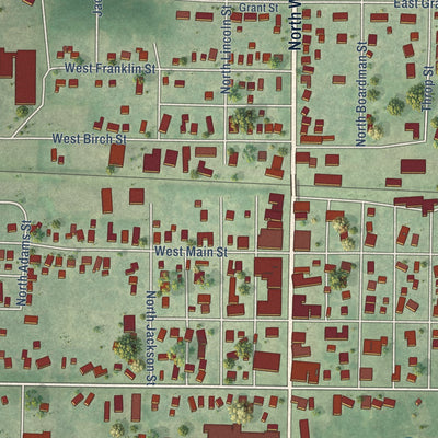 Close-up of the map of Thorp, Wisconsin print showing street and building detail