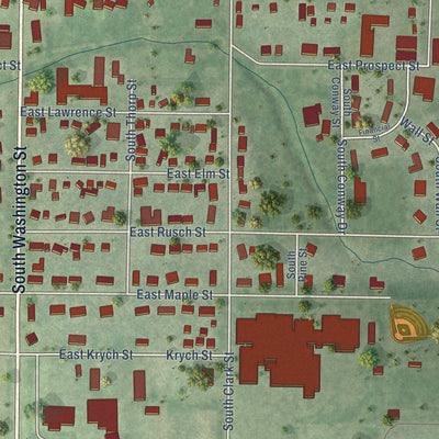 Second close-up of the map of Thorp, Wisconsin print showing more streets and buildings