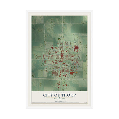 Map of Thorp, Wisconsin, 12 x 18 inch print in a white wood frame