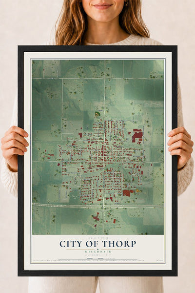 Map of Thorp, Wisconsin, 18 x 24 inch print in a black wood frame