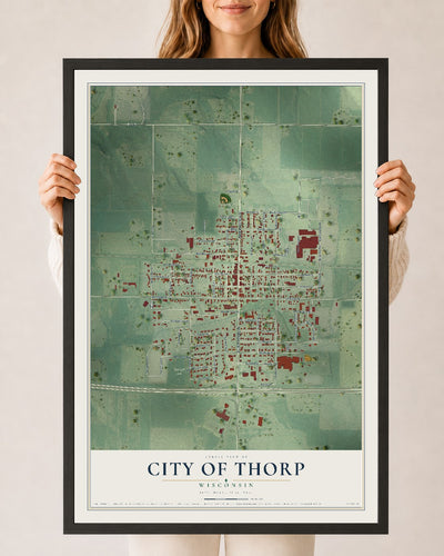 Map of Thorp, Wisconsin, 24 x 36 inch print in a black wood frame