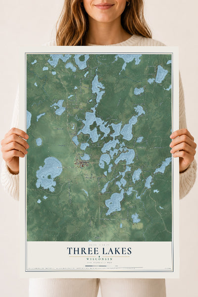 Map of Three Lakes, Wisconsin, 18 x 24 inch unframed archival matte print