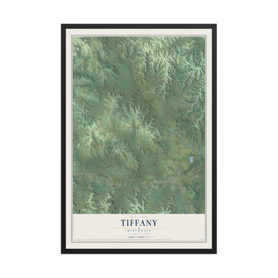 Map of Tiffany, Wisconsin, 12 x 18 inch print in a black wood frame