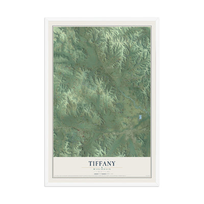 Map of Tiffany, Wisconsin, 12 x 18 inch print in a white wood frame