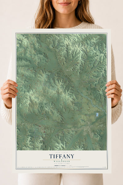 Map of Tiffany, Wisconsin, 18 x 24 inch unframed archival matte print