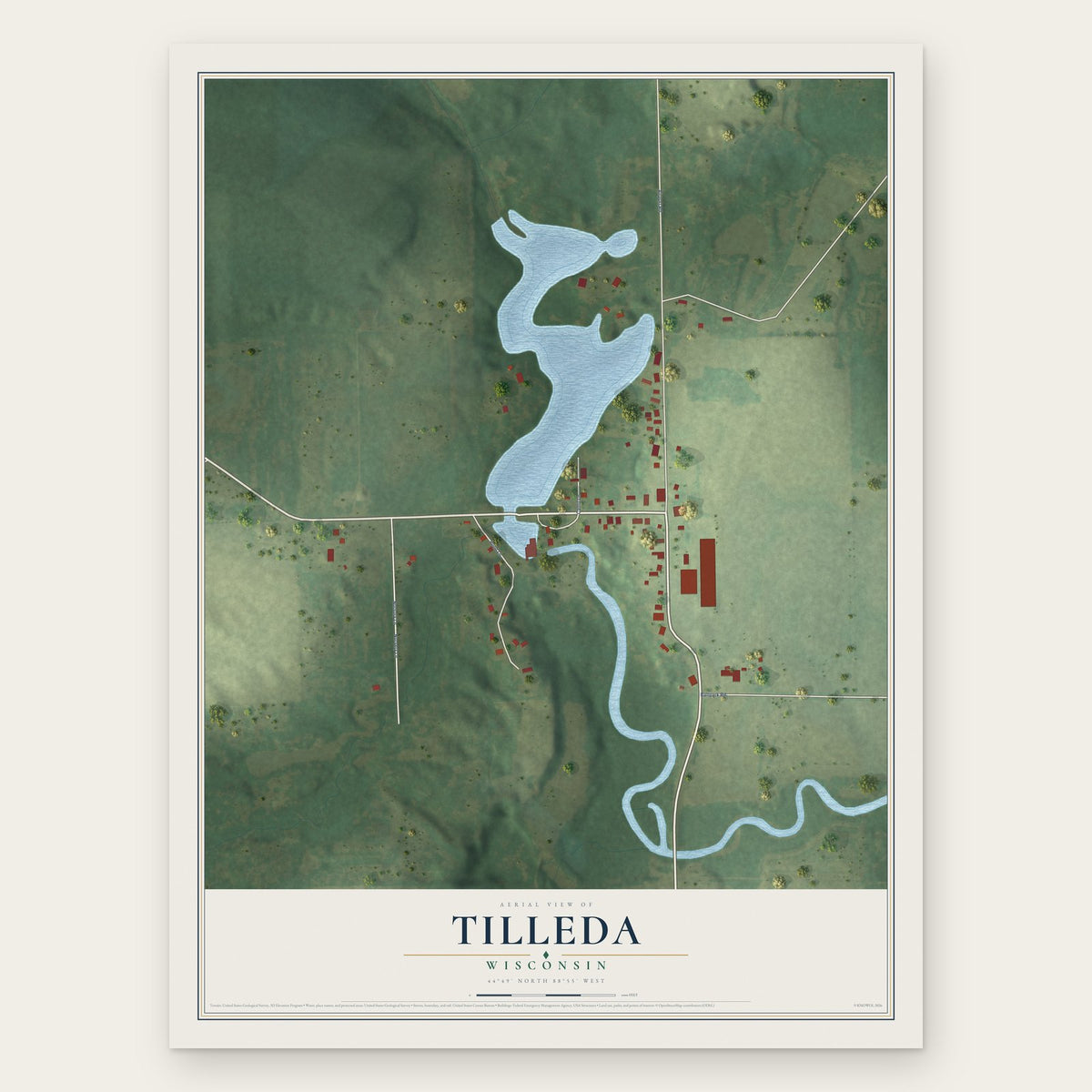 Tilleda, Wisconsin map print, the full design