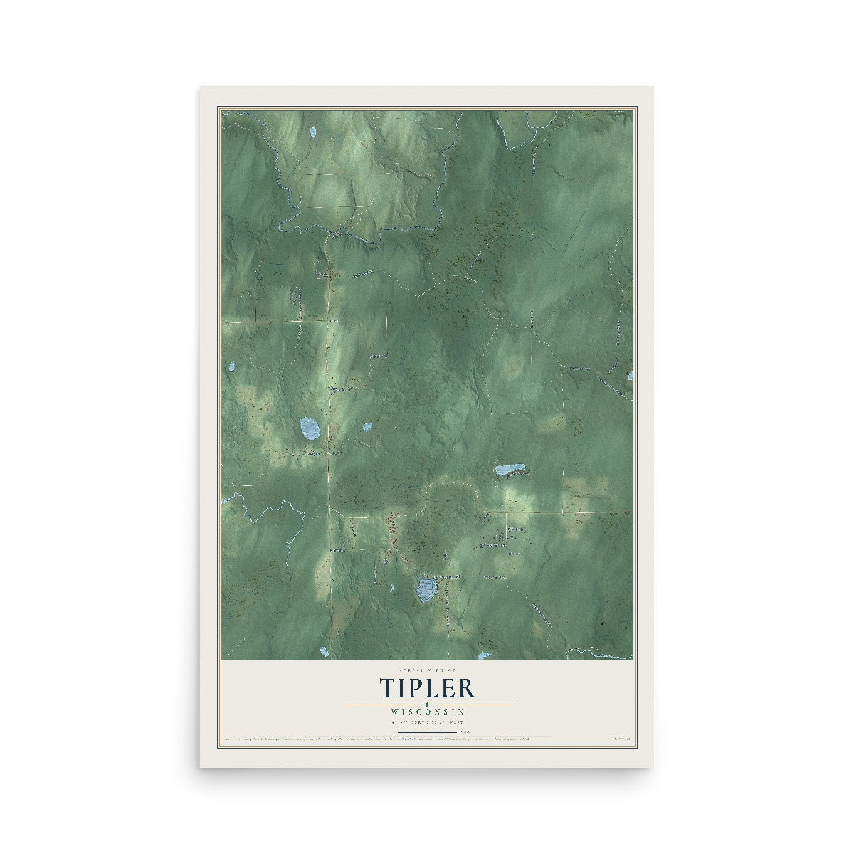 Map of Tipler, Wisconsin, 12 x 18 inch unframed archival matte print