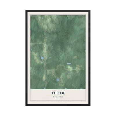 Map of Tipler, Wisconsin, 12 x 18 inch print in a black wood frame