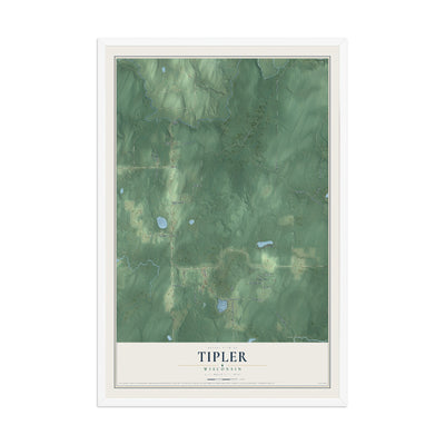 Map of Tipler, Wisconsin, 12 x 18 inch print in a white wood frame