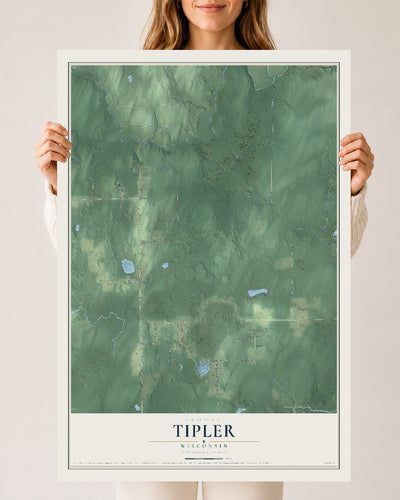 Map of Tipler, Wisconsin, 24 x 36 inch unframed archival matte print