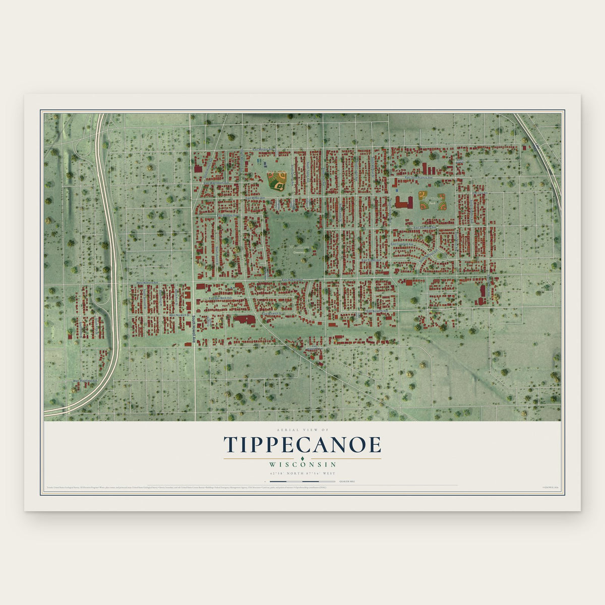 Tippecanoe, Wisconsin map print, the full design