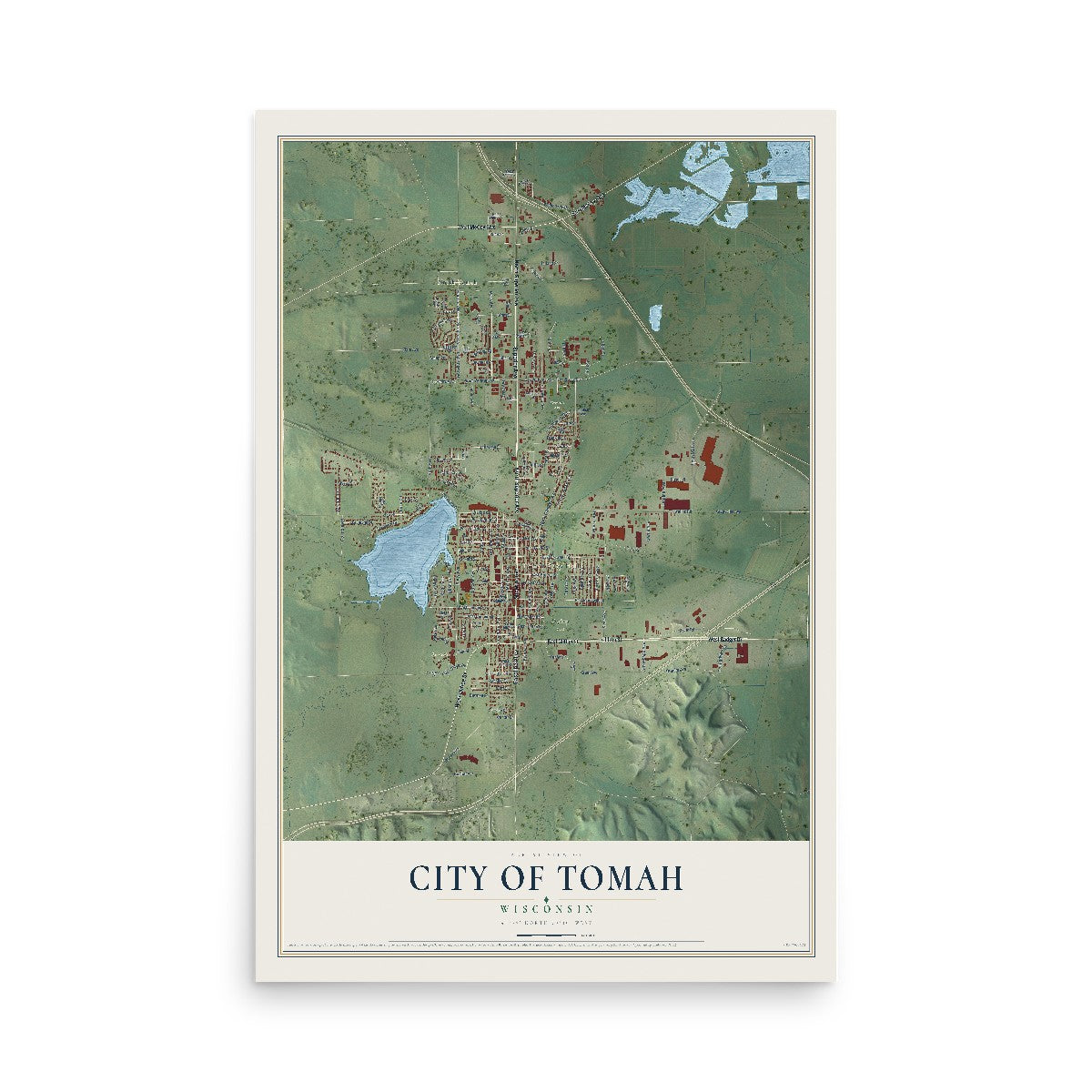 Map of Tomah, Wisconsin, 12 x 18 inch unframed archival matte print