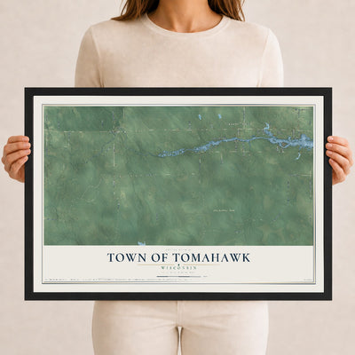 Map of the Town of Tomahawk, Wisconsin, 12 x 18 inch print in a black wood frame
