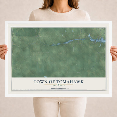 Map of the Town of Tomahawk, Wisconsin, 18 x 24 inch print in a white wood frame