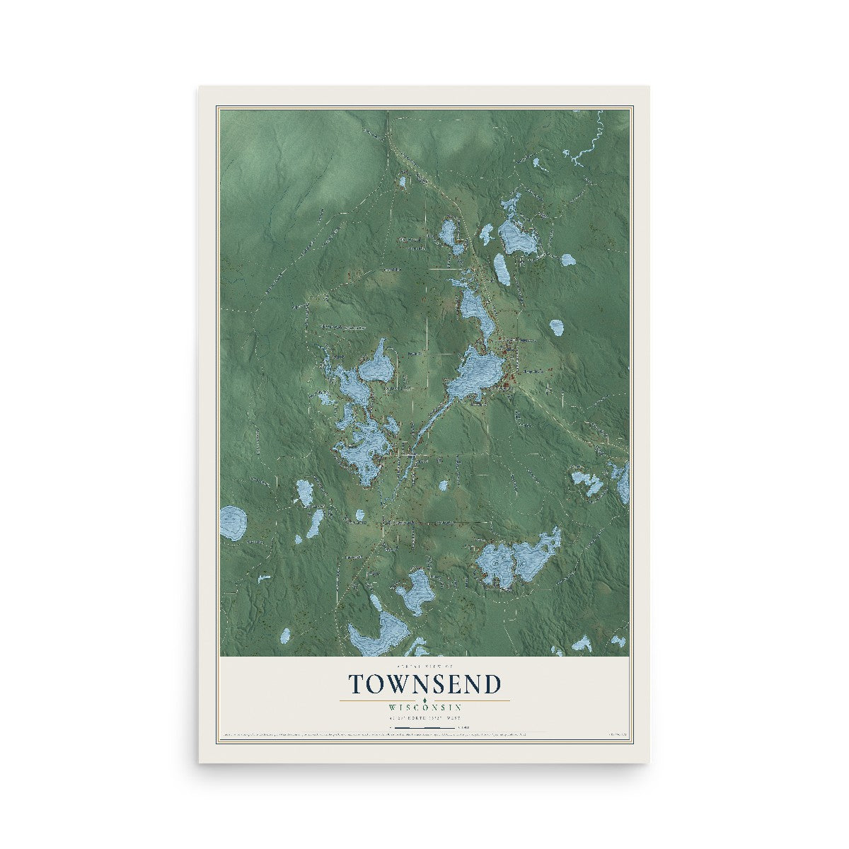 Map of Townsend, Wisconsin, 12 x 18 inch unframed archival matte print