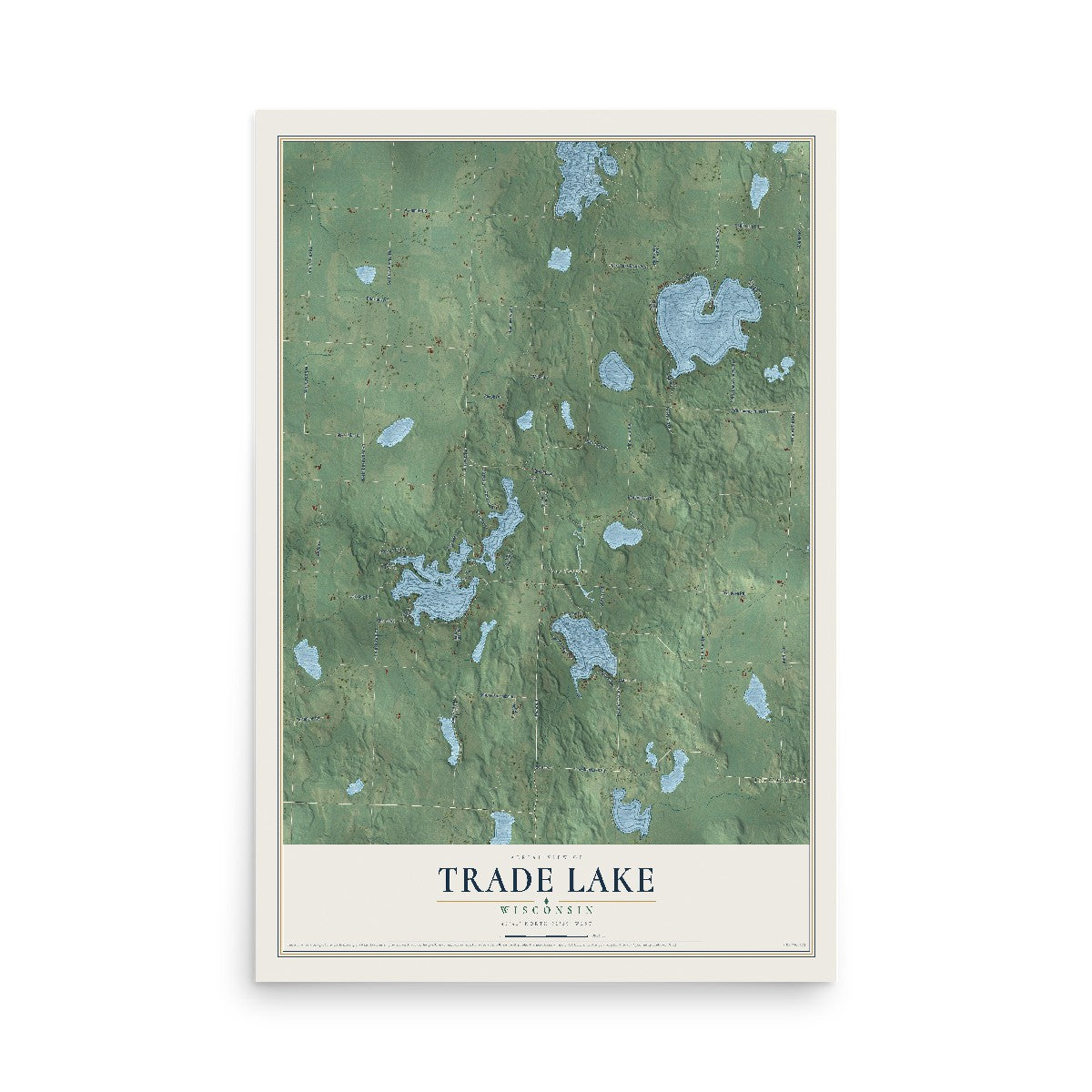 Map of Trade Lake, Wisconsin, 12 x 18 inch unframed archival matte print