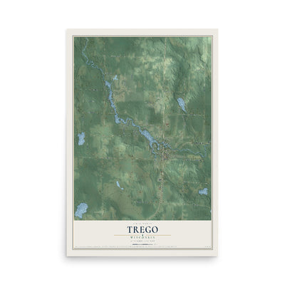 Map of Trego, Wisconsin, 12 x 18 inch unframed archival matte print