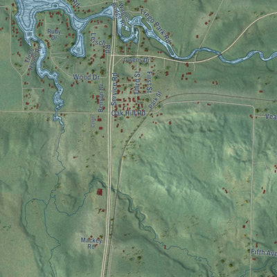 Close-up of the map of Trego, Wisconsin print showing street and building detail