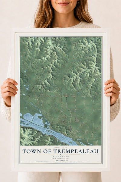 Map of the Town of Trempealeau, Wisconsin, 18 x 24 inch print in a white wood frame