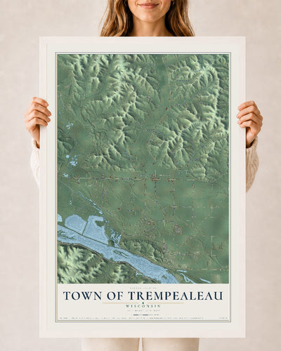 Map of the Town of Trempealeau, Wisconsin, 24 x 36 inch print in a white wood frame