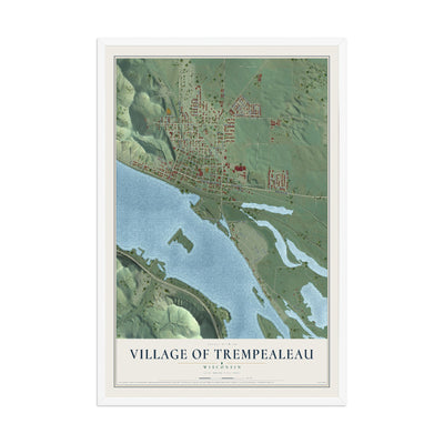 Map of Trempealeau, Wisconsin, 12 x 18 inch print in a white wood frame