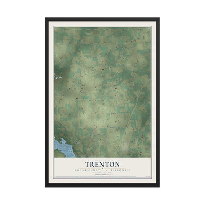 Map of Trenton, Dodge County, Wisconsin, 12 x 18 inch print in a black wood frame