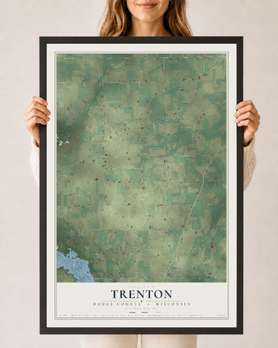 Map of Trenton, Dodge County, Wisconsin, 24 x 36 inch print in a black wood frame