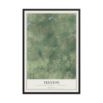 Map of Trenton, Washington County, Wisconsin, 12 x 18 inch print in a black wood frame