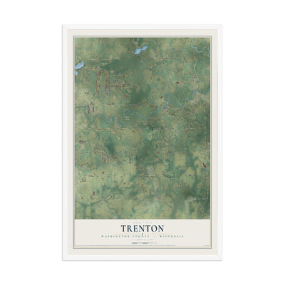 Map of Trenton, Washington County, Wisconsin, 12 x 18 inch print in a white wood frame