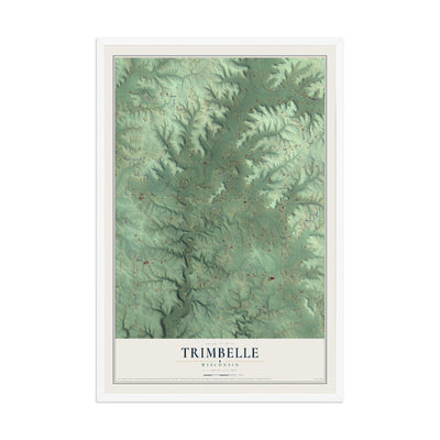 Map of Trimbelle, Wisconsin, 12 x 18 inch print in a white wood frame