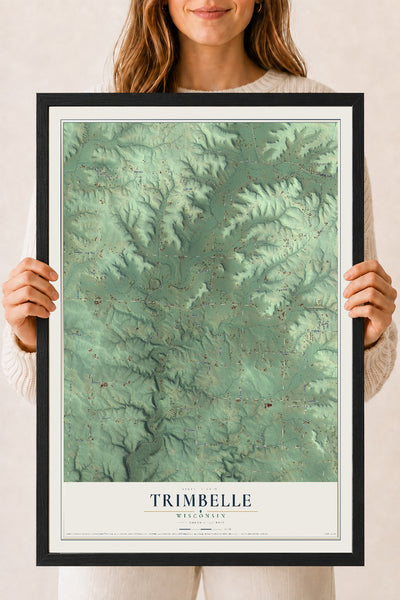 Map of Trimbelle, Wisconsin, 18 x 24 inch print in a black wood frame
