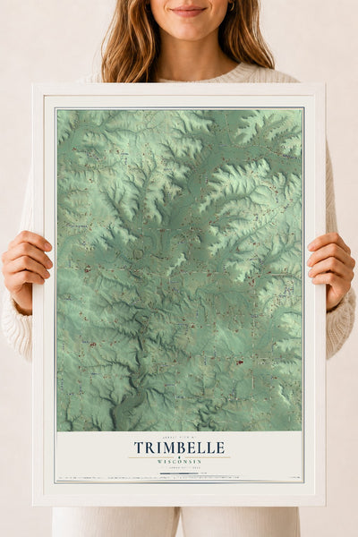 Map of Trimbelle, Wisconsin, 18 x 24 inch print in a white wood frame